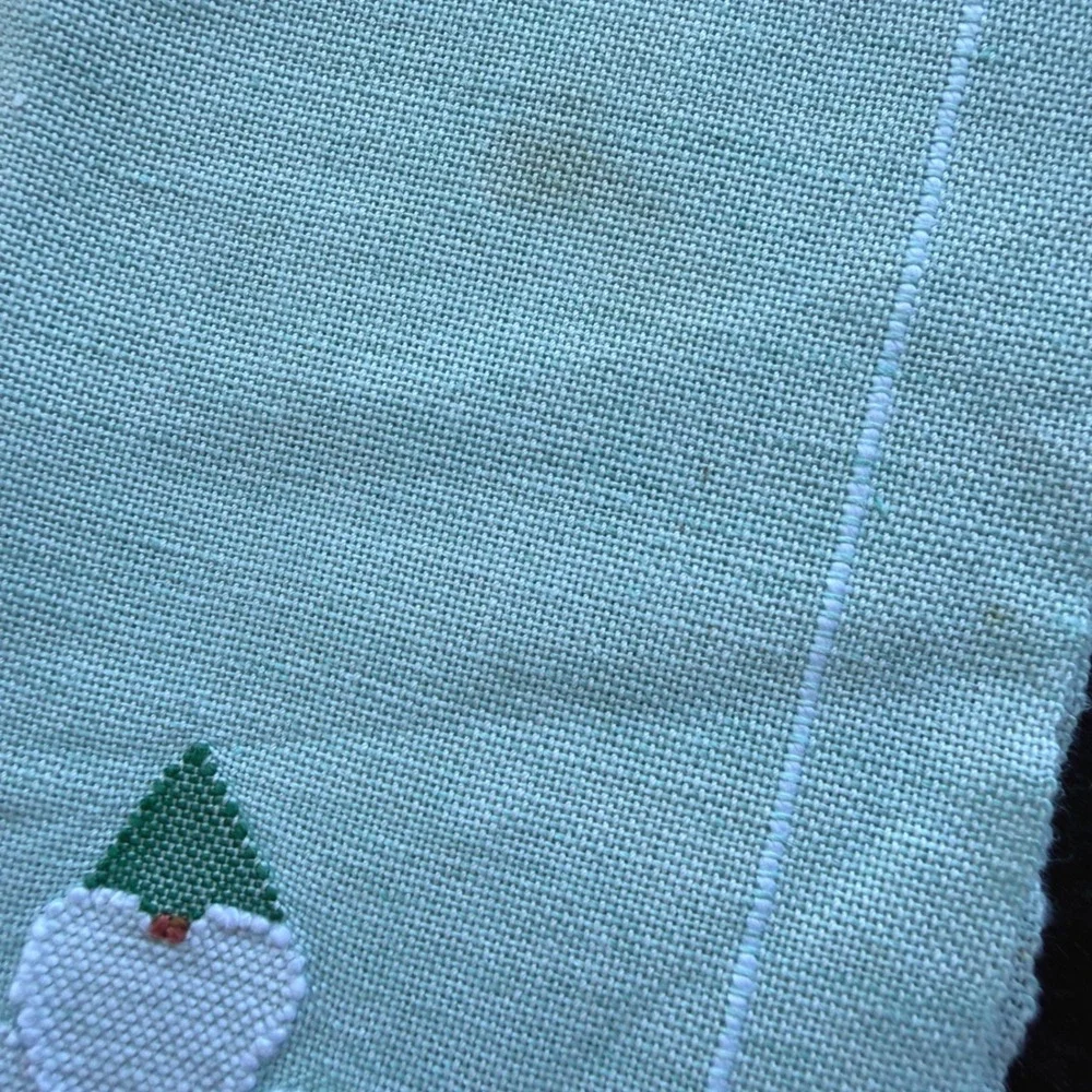 Vintage Embroidered Dogwood Flower Green Linen Napkins Set of 4